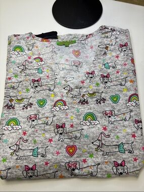 Unbranded Girls' Grey Dachshund Print Short Sleeve Tee
